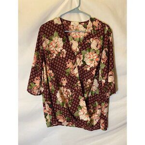 MISIA WOMENS‎ PLUS SIZE 2X VNECK TOP SHIRT BLOUSE 3/4 SLEEVE FLORAL